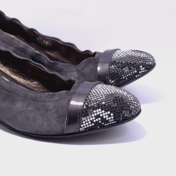 Womens Sz 6 (36.5) AGL Wedge Attilio Giusti Leombruni Gray Snake Studded Ballet - Picture 2 of 11